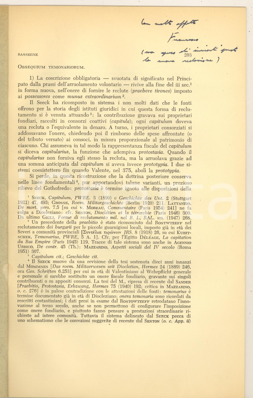 1960 Francesco GRELLE Obsequium temonariorum *Invio AUTOGRAFO Pubblicazione originale d'epoca, con invio autografo alla prima pagina.Estratto da "Bollettino della Biblioteca degli Istituti Giuridici - Università degli Studi di Napoli" .(Rif. A182)PAGINE: 24 CONDIZIONI:FAIR/discreto buone condizioni interne, ma piegature in copertinaFORMATO: 16x24 cm originale e autentica 1