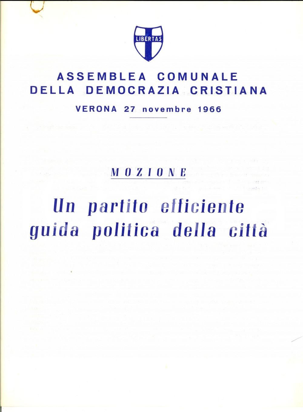 Materiale pubblicitario d’epoca 1966 VERONA Partito efficiente guida politica della città Assemblea comunale DC 1