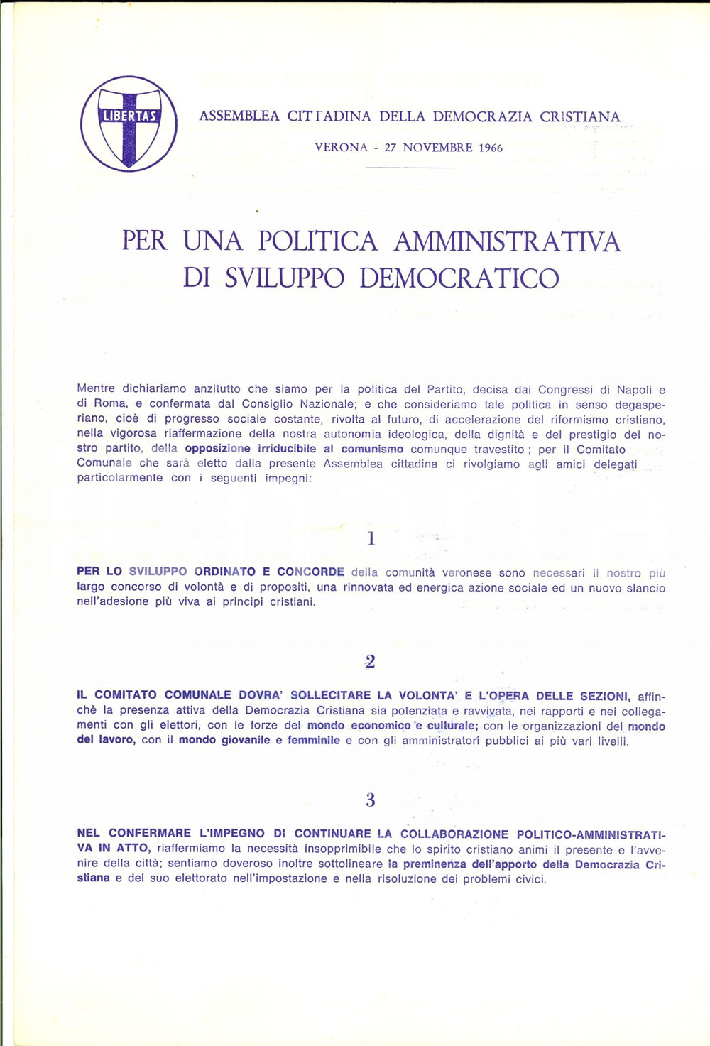 Materiale pubblicitario d’epoca 1966 VERONA Assemblea DEMOCRAZIA CRISTIANA Politica di sviluppo democratico 2 1