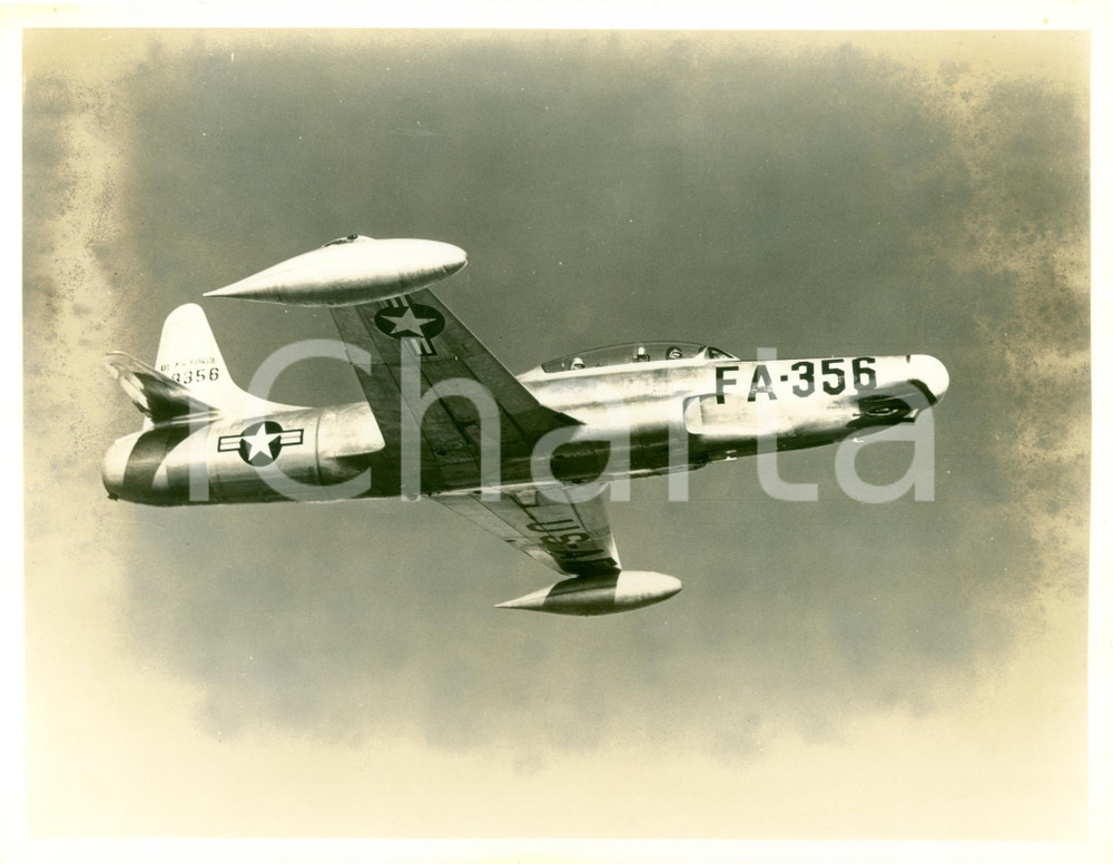 Fotografia d epoca originale 1955 ca U.S.A.F. Aereo militare LOCKHEED F94 Starfire FA356 in volo Fotografia 1