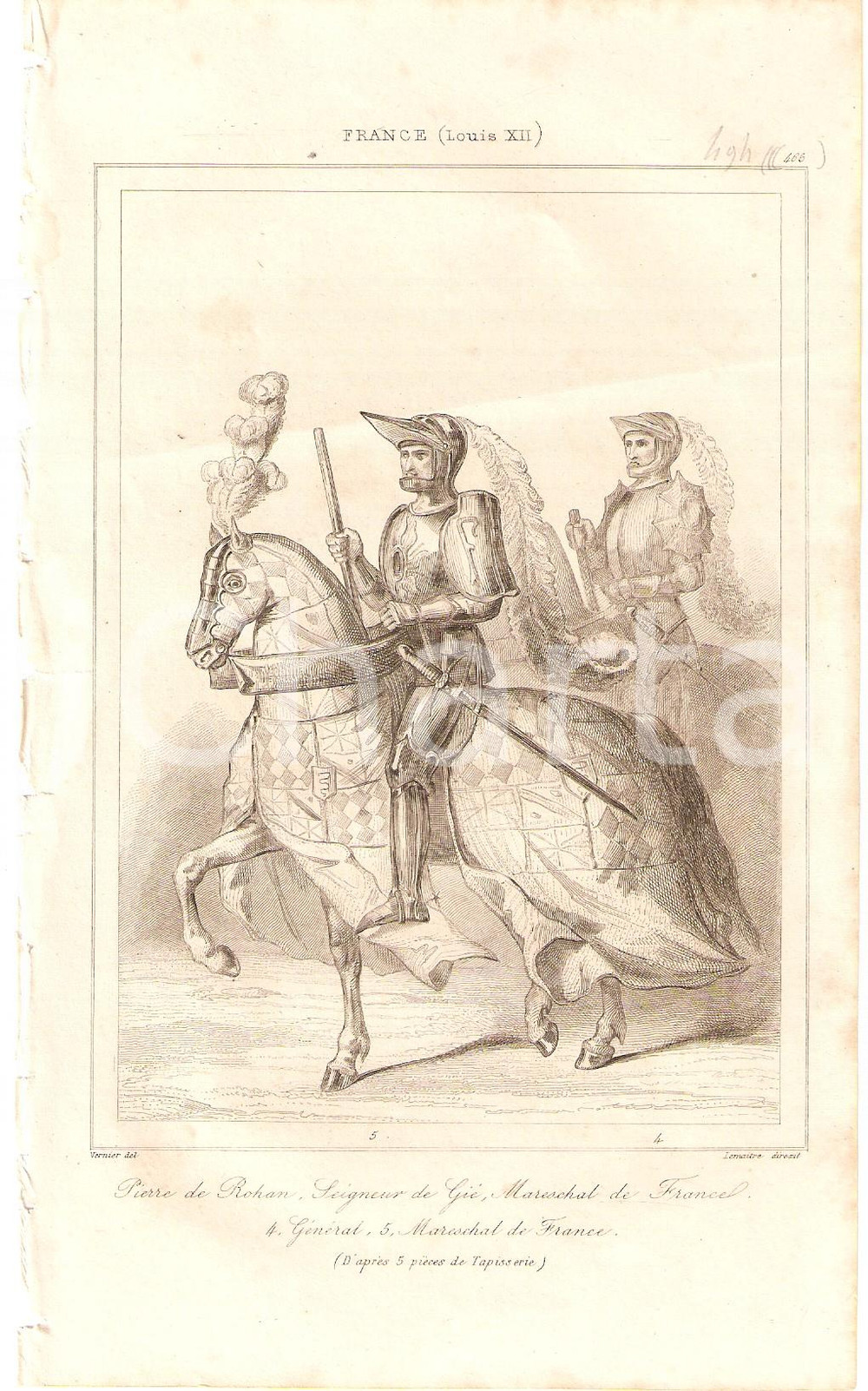 Stampa, bozzetto originale 1840 FRANCE Pierre DE ROHAN Maréchal de Gié  L Univers Stampa Inc. LEMAITRE 1