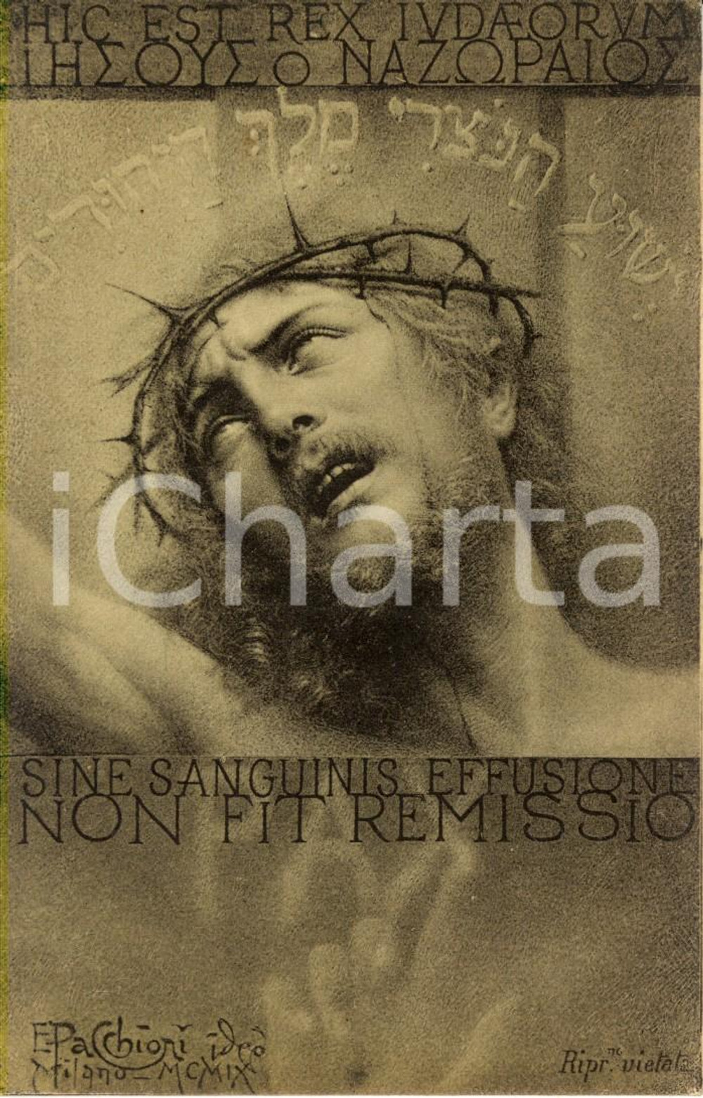 Cartolina originale da collezione 1909 MILANO Sine sanguinis effusione non fit remissio Cartolina ILLUSTRATA FP 1