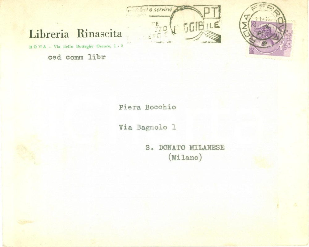 Manoscritto, lettera originale 1959 ROMA Libreria Rinascita  Busta intestata priva di contenuto 1