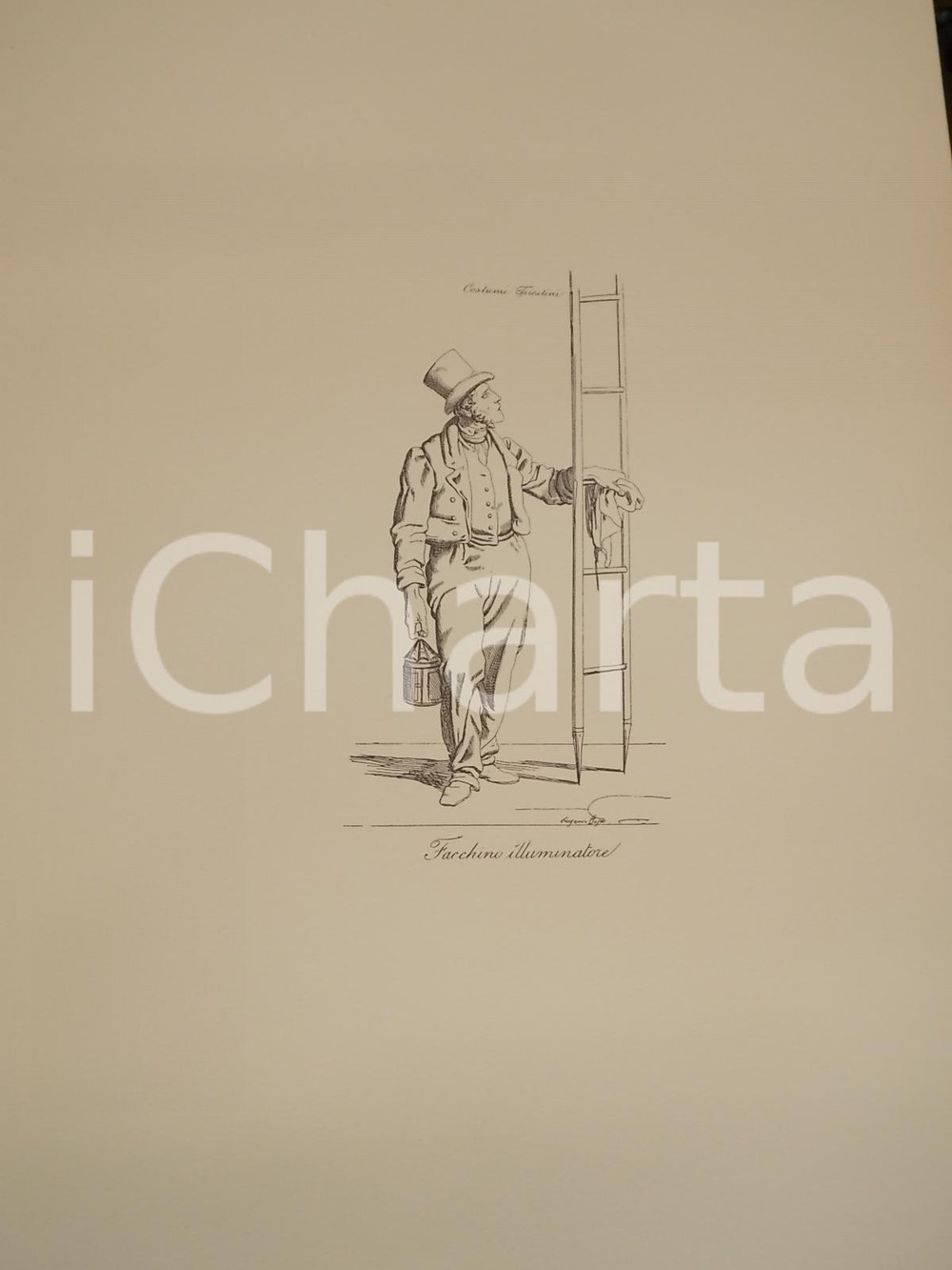 Stampa, bozzetto originale 1950 ca Eugenio BOSA COSTUMI TRIESTINI Facchino illuminatore Stampa 32x44 cm 1