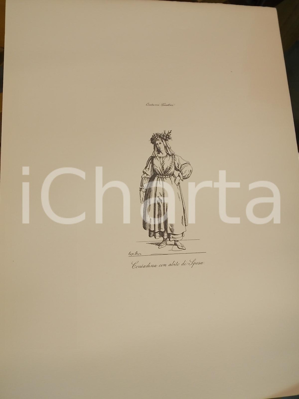 Stampa, bozzetto originale 1950 ca Eugenio BOSA COSTUMI TRIESTINI Contadina con abito di sposa Stampa 1