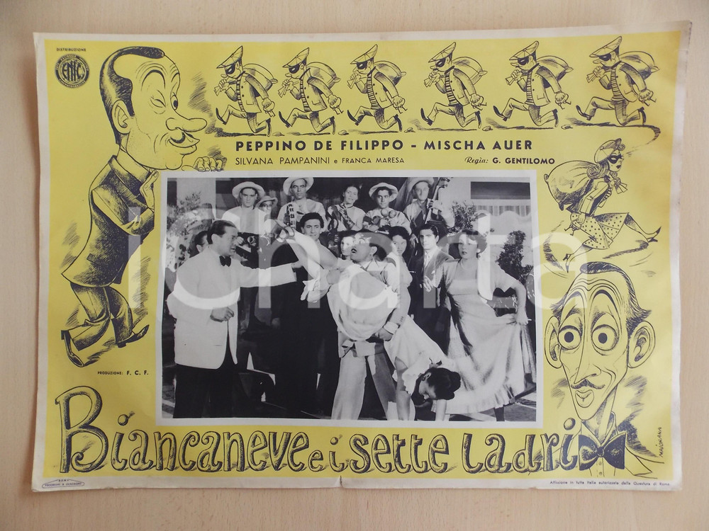 Materiale pubblicitario d’epoca 1949 BIANCANEVE E I SETTE LADRI Peppino DE FILIPPO Silvana PAMPANINI Locandina 1