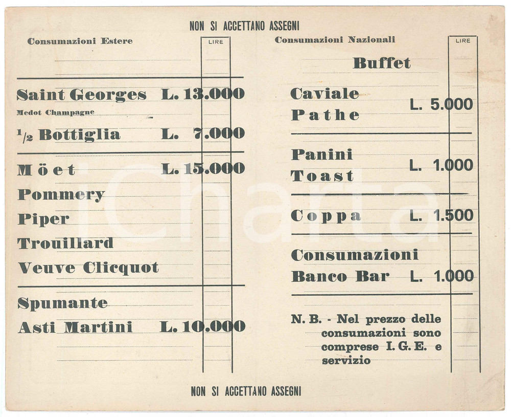 Oggetto da collezione cartaceo 1950 ca MILANO Via Santa Cecilia 6  EMBASSY Night Club  Restaurant  Menù 1