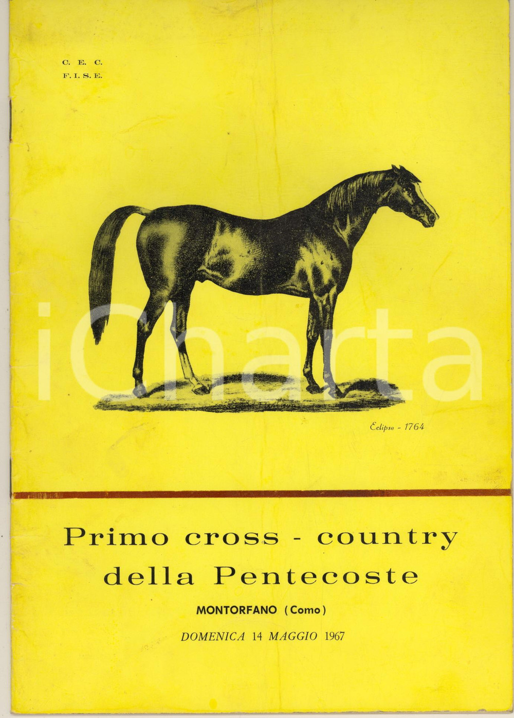 1967 MONTORFANO (CO) IPPICA - Primo cross-country della Pentecoste - Programma Pubblicazione spillata, originale d'epoca, contenente presentazione e programma del concorso ippico. (Rif. A218)PAGINE: 16 CONDIZIONI:POOR/danneggiato buone condizioni interne, ma piegature e lievi macchie in copertinaFORMATO: 17x25 cm originale e autentica 1