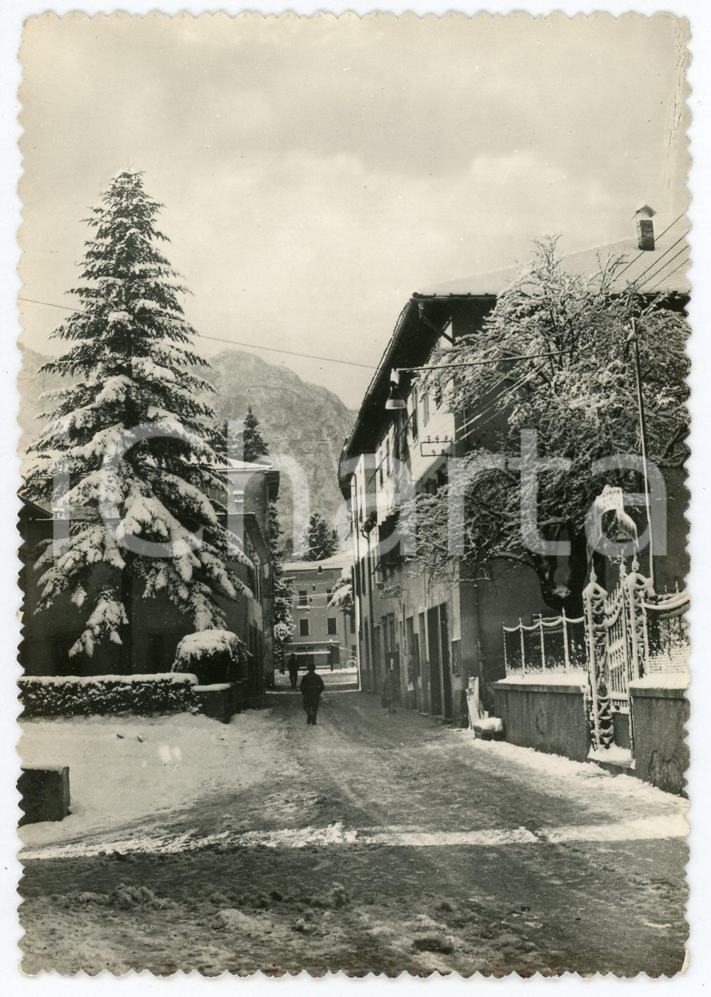 Cartolina originale da collezione 1955 ca RONCEGNO TERME Via San Giuseppe con la neve  Cartolina FG NV 1
