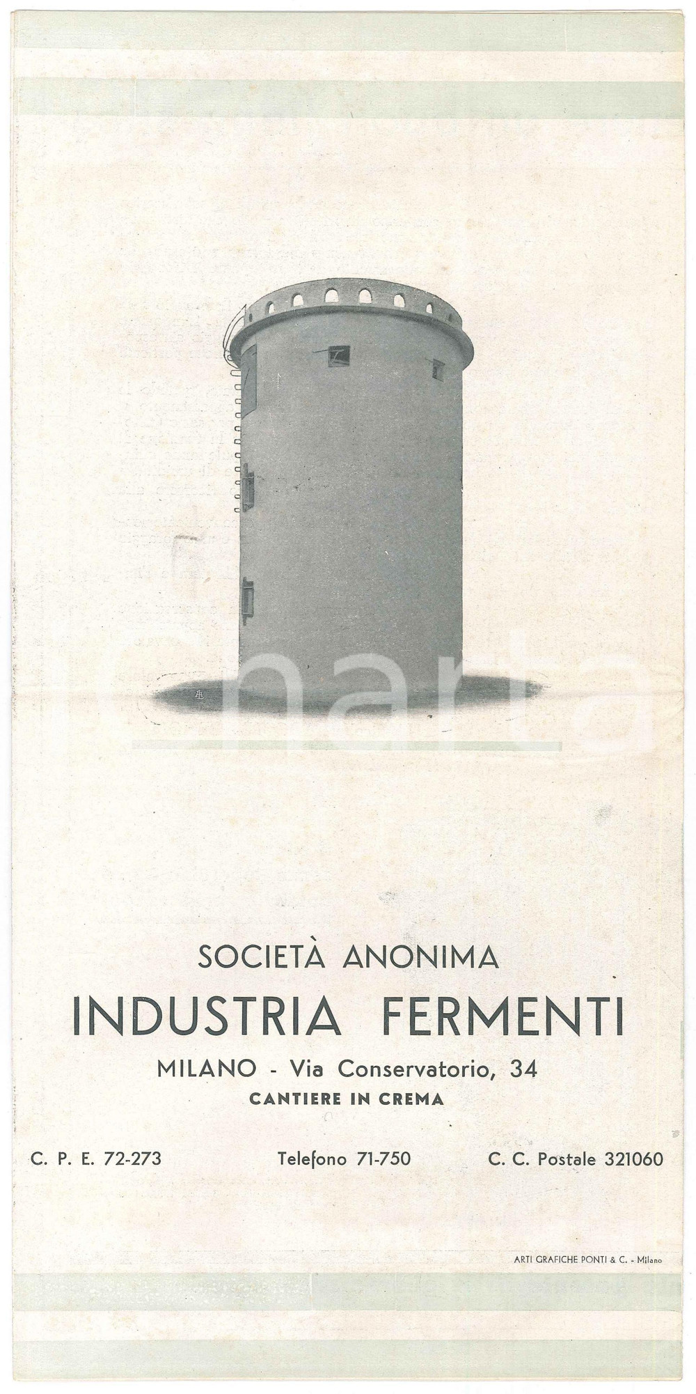 Materiale pubblicitario d’epoca 1935 ca CREMA Soc. An. Industria Fermenti  Silos SAMARANI Pieghevole illustrato 1