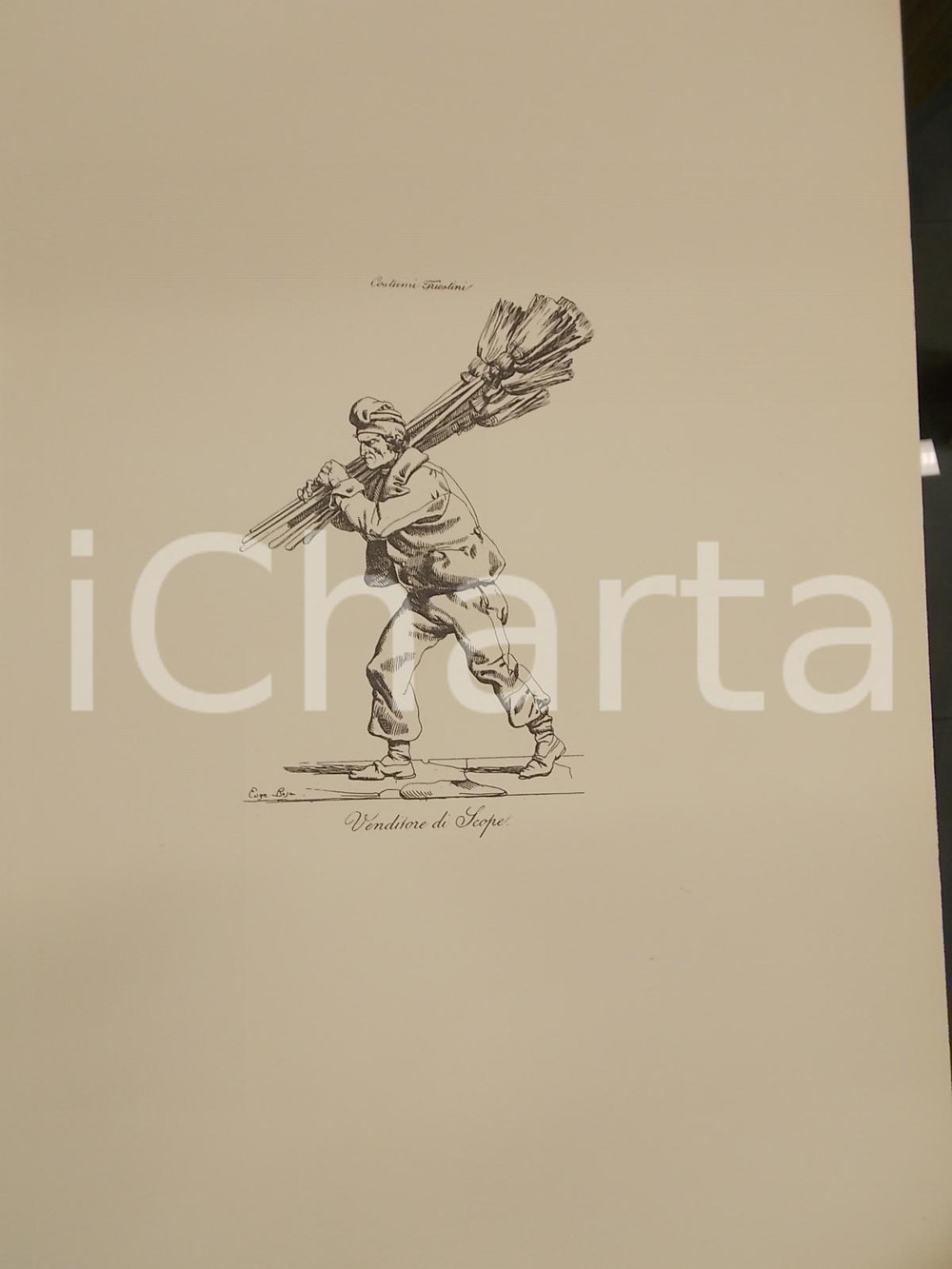 Stampa, bozzetto originale 1950 ca Eugenio BOSA COSTUMI TRIESTINI Venditore di scope Stampa 32x44 cm 1