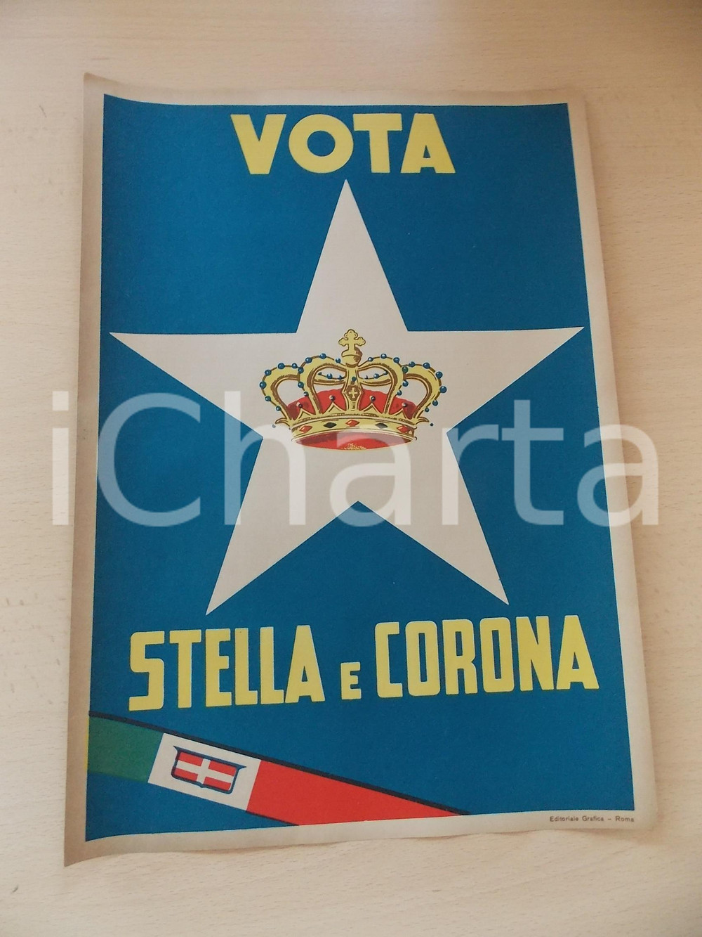 Materiale pubblicitario d’epoca 1948 PROPAGANDA POLITICA Vota STELLA E CORONA Manifesto 24x35 cm 1