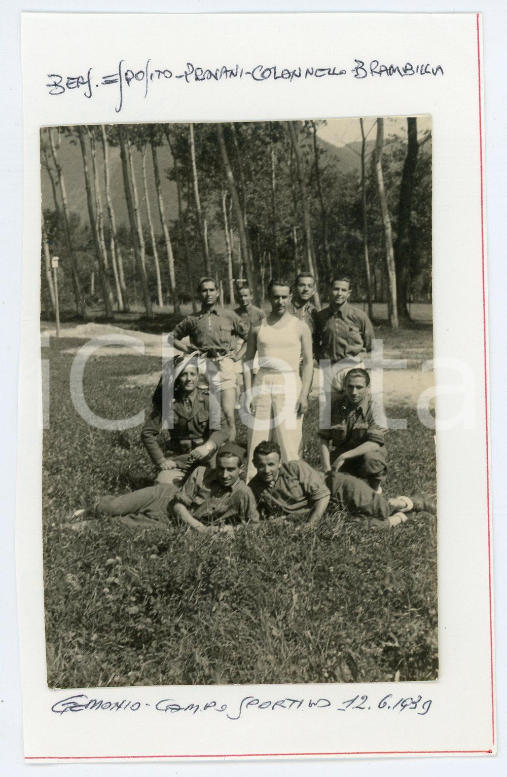 Fotografia d'epoca originale 1939 GEMONIO Colonnello BRAMBILLA al campo sportivo BERSAGLIERI Foto di gruppo 1