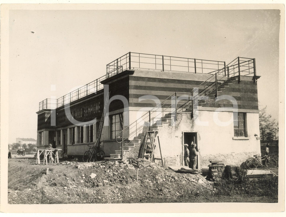 Fotografia d'epoca originale 1935 MILANO Piazzale Accursio - Tiro a volo SEMPIONE - Cantiere tribuna *Foto 1