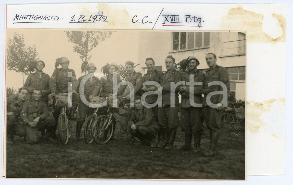 Fotografia d'epoca originale 1939 MARTIGNACCO Bersaglieri in bicicletta XVIII Battaglione - Foto 13x8 cm 1