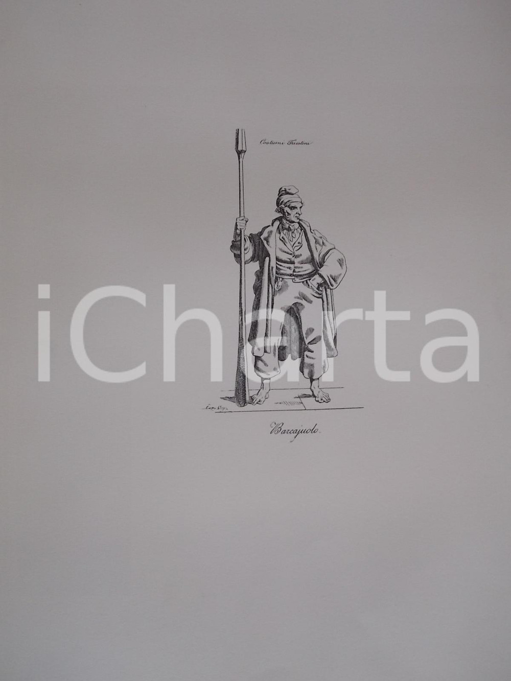Stampa, bozzetto originale 1950 ca Eugenio BOSA COSTUMI TRIESTINI Barcajuolo Stampa 32x44 cm 1