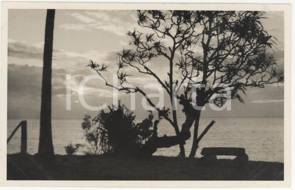 Fotografia d epoca originale 1937 HUAHINE Polinesia Veduta al tramonto REAL PHOTO cm 13,5 x 8,5 1