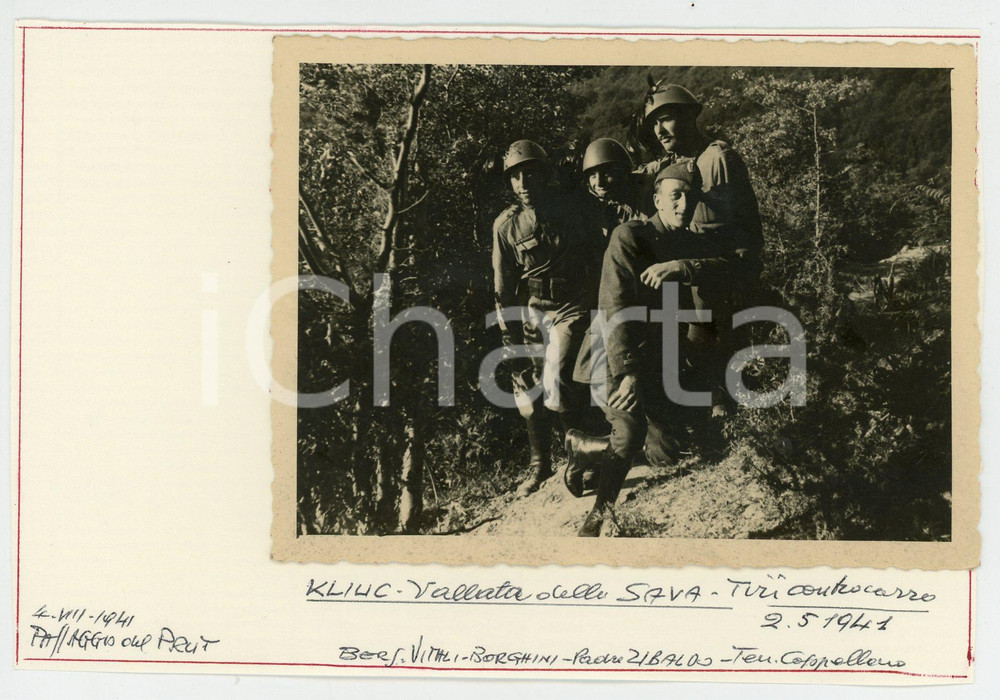 Fotografia d'epoca originale 1941 VALLATA DELLA SAVA (SLOVENIA) Padre ZIBALDO Cappellano e bersaglieri *Foto 1