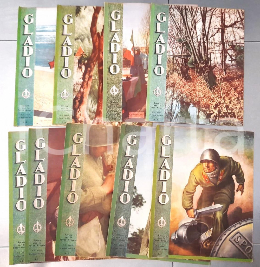 Giornale, rivista storica 1945 RSI GLADIO Rivista per le forze armate - Lotto 9 giornali ed. completa RARO 1