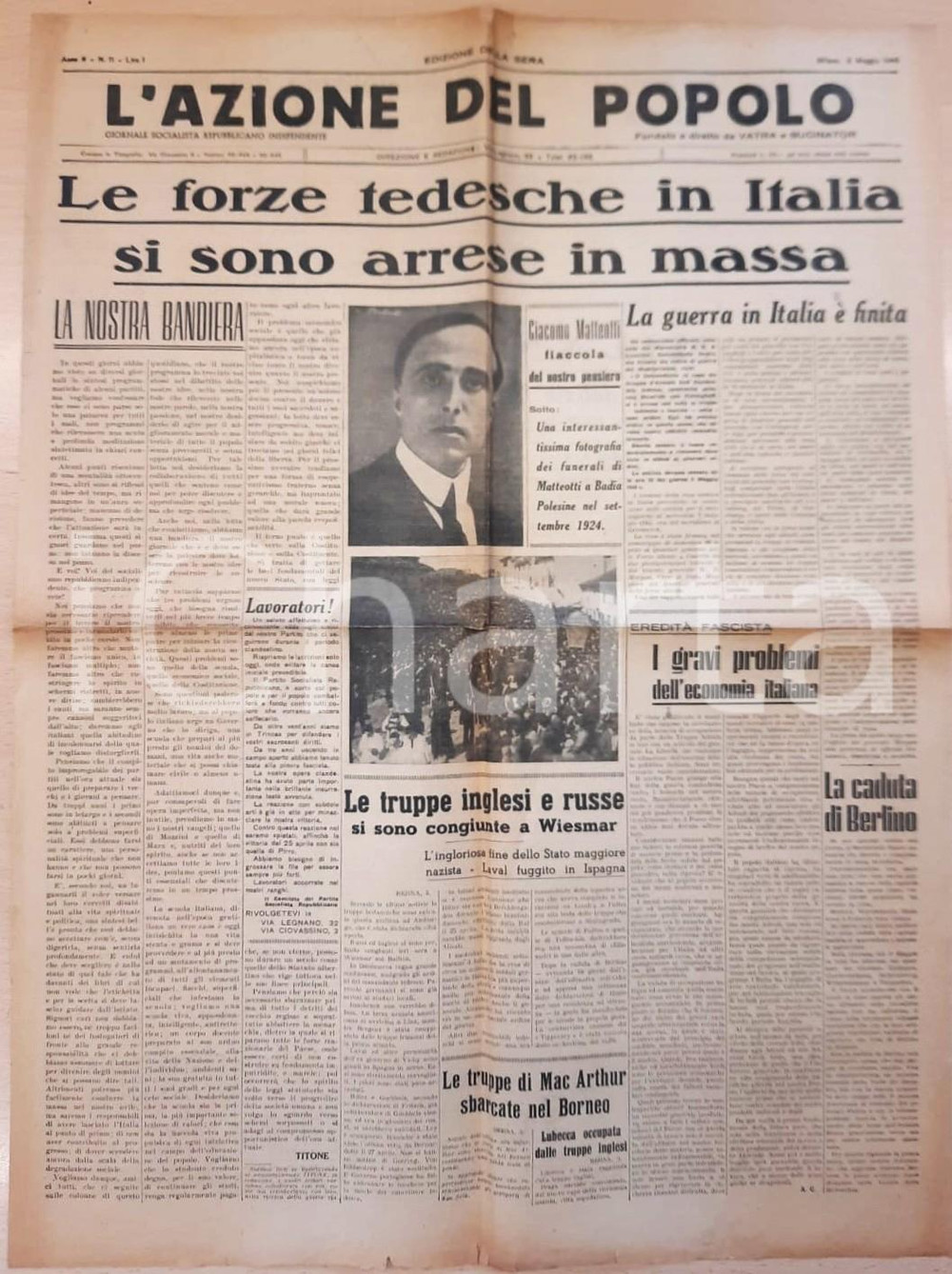 Giornale, rivista storica 3 Maggio 1945 L AZIONE DEL POPOLO Le forze tedesche arrese in massa Giornale 1