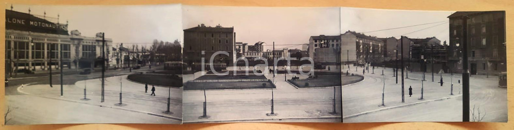 Fotografia d'epoca originale 1935 ARCHITETTURA MILANO Piazza Sei Febbraio - Nuova sistemazione *Foto tripla 1