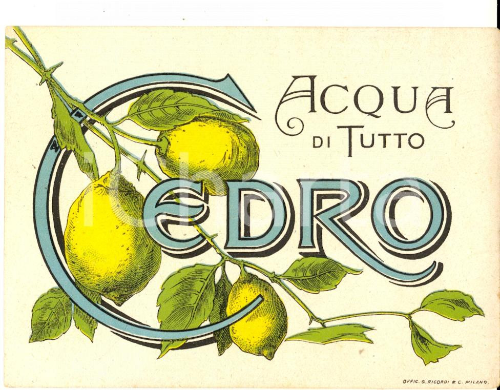 Materiale pubblicitario d’epoca 1920 ca ACQUA DI TUTTO CEDRO  Etichetta pubblicitaria liquore VINTAGE 12x9 1