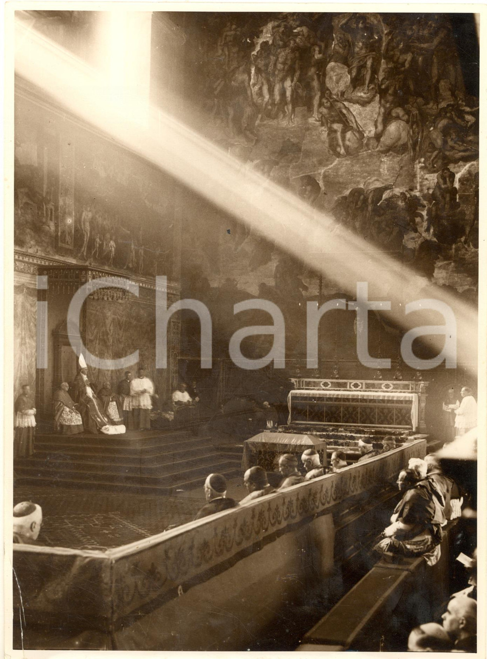Fotografia d'epoca originale 1933 VATICANO Cappella Sistina - Celebrazione con papa PIO XI *Foto 18x24 cm 1