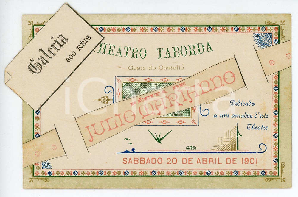 Oggetto da collezione cartaceo 1901 LISBOA - COSTA DO CASTELO Theatro Taborda - Récita de Julio MARIANNO Cartão 1
