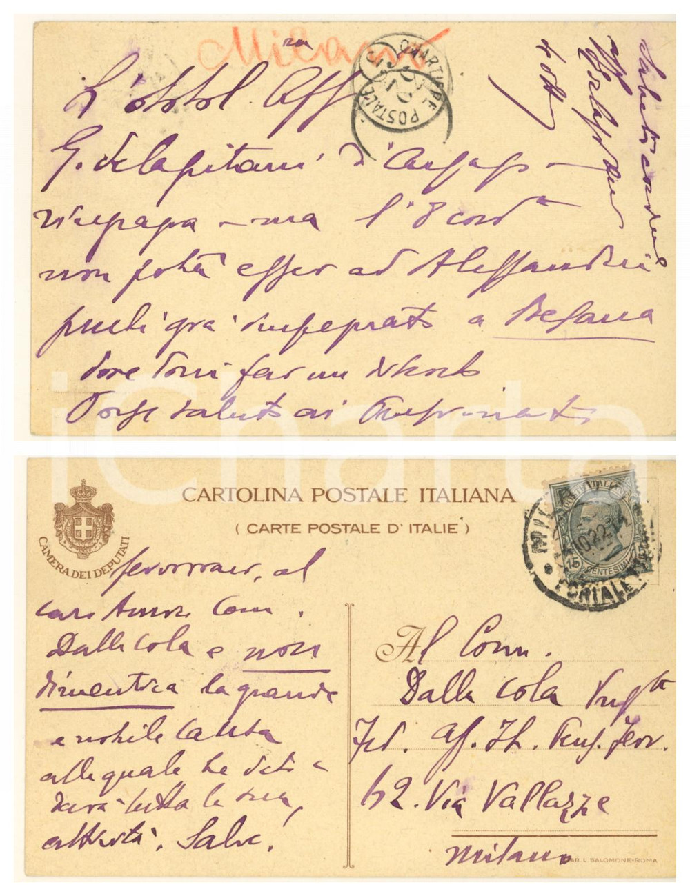 Autografo originale 1922 On. Giuseppe DE CAPITANI D'ARZAGO rifiuta un invito *Cartolina AUTOGRAFA 1