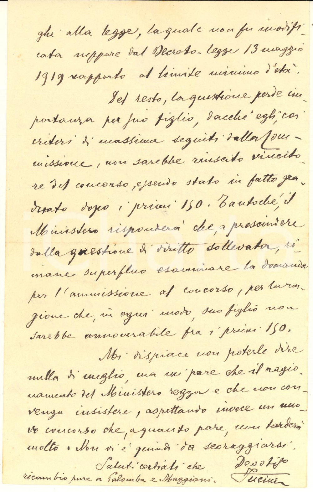 Autografo originale 1920 ROMA Consiglio di Stato - Lettera Ghino FUCINI consigliere *Autografo 1
