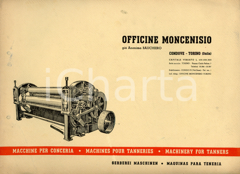 Materiale pubblicitario d’epoca 1950 ca CONDOVE Officine Moncenisio - Catalogo macchine per conceria 1