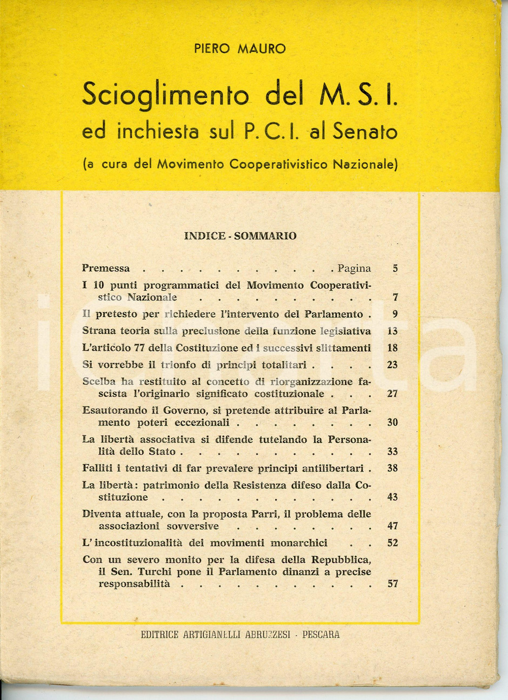 Libro, pubblicazione d'epoca 1960 Piero MAURO Scioglimento del MSI e inchiesta PCI al Senato - Pubblicazione 1