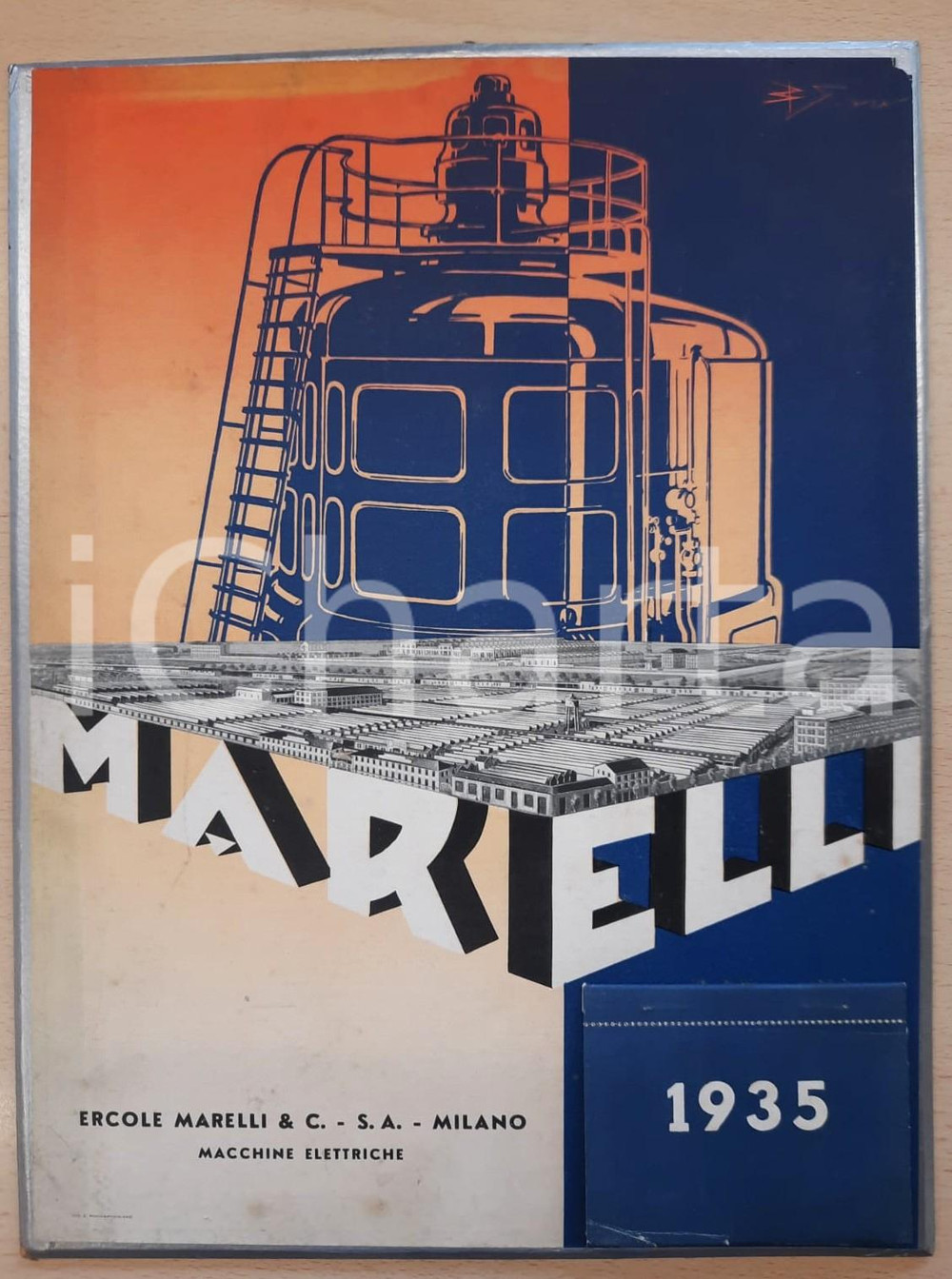 Materiale pubblicitario d’epoca 1935 MILANO Ercole MARELLI Macchine elettriche  Pannello con calendario 34x26 1