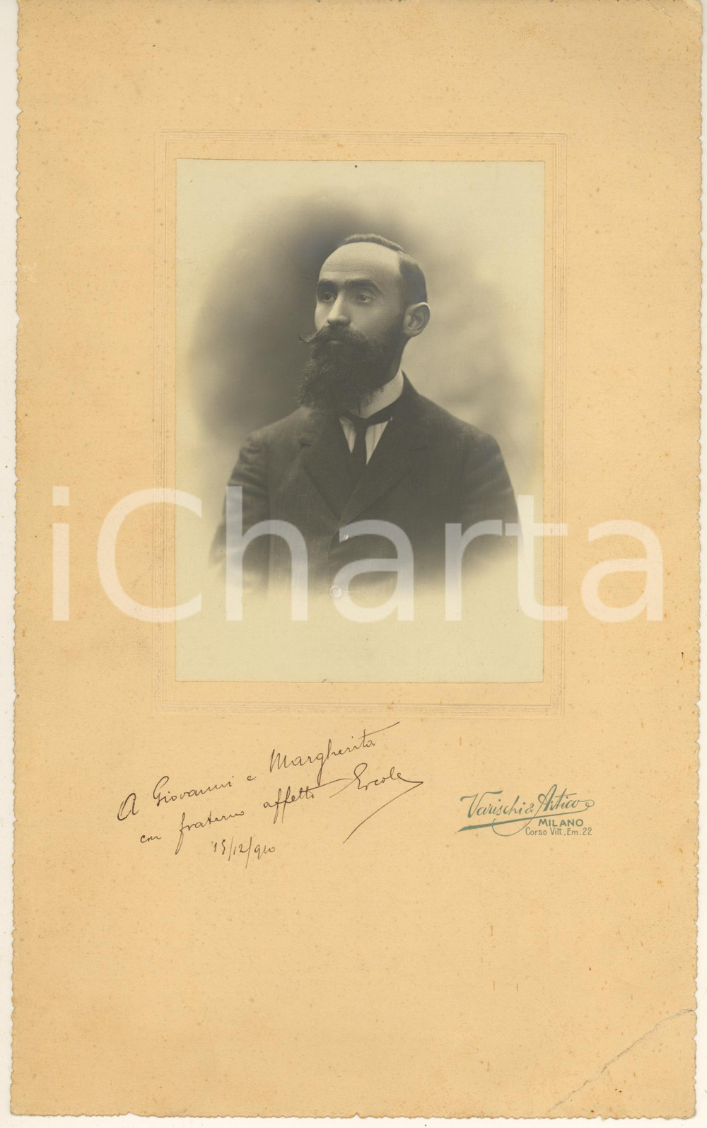 Fotografia d'epoca originale 1910 MILANO Ritratto maschile con dedica - Foto VARISCHI E ARTICO 19x30 cm 1