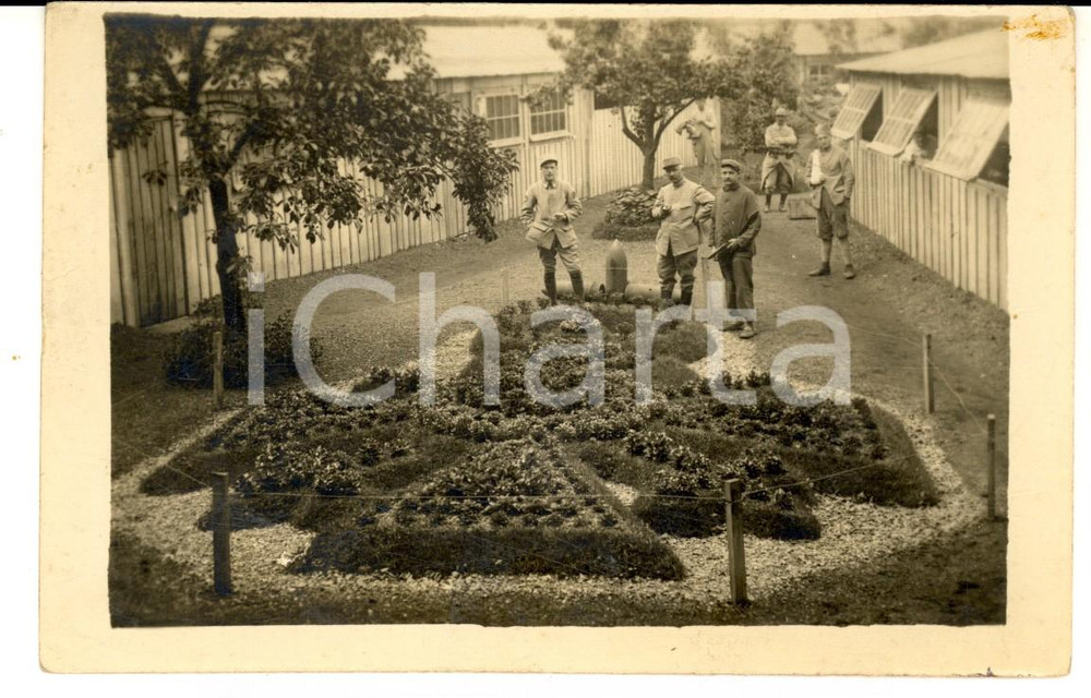 Fotografia d'epoca originale 1917 WW1 FRANCIA Ufficiali posano davanti a un giardino militare *Foto 1