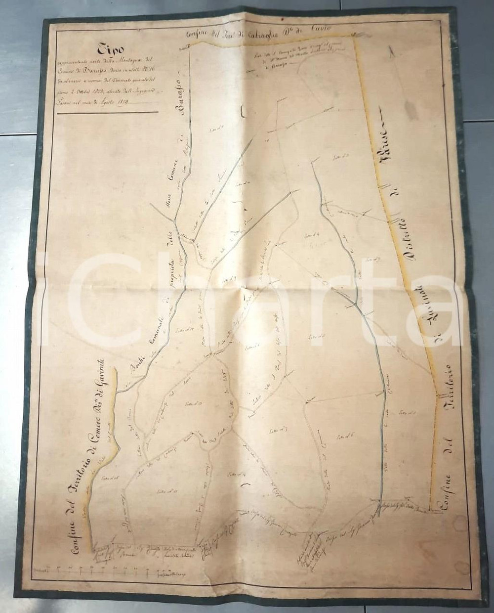 Mappa, planimetria storica 1829 BARASSO VA Terreni in vendita nella zona montuosa Mappa su tela 53x62 cm 1