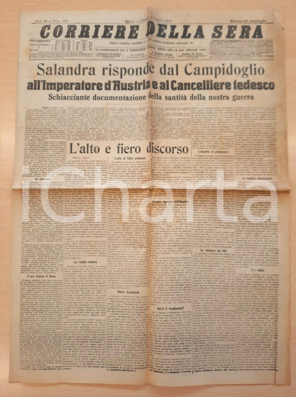 Giornale, rivista storica 1915 WW1 CORRIERE DELLA SERA Salandra contro l'imperatore d'Austria *Giornale 1