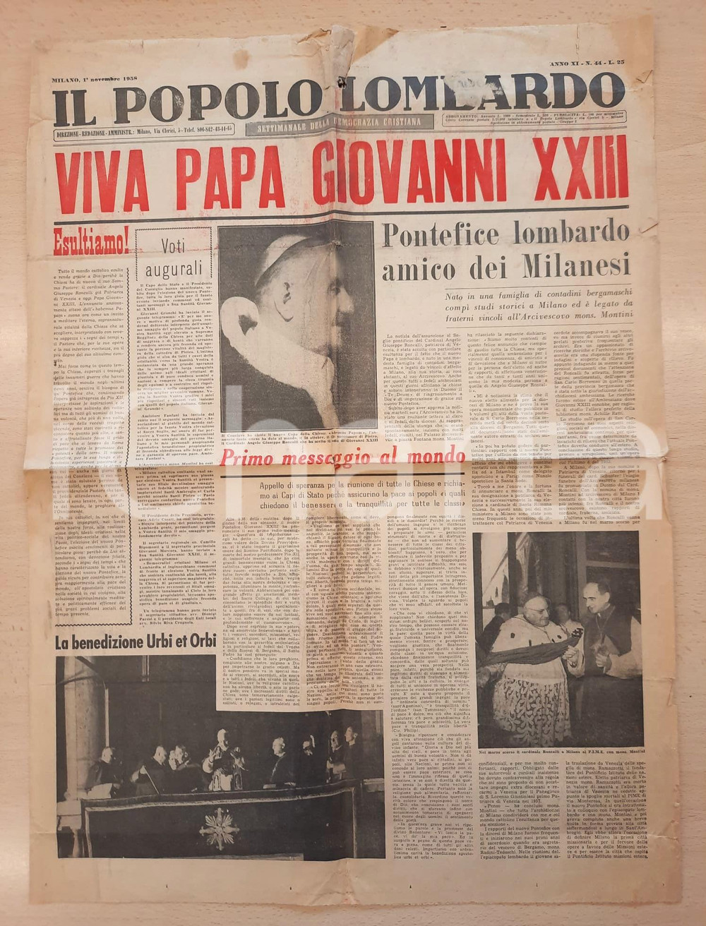 Giornale, rivista storica 1958 IL POPOLO LOMBARDO Elezione papa Giovanni XXIII pontefice lombardo 1