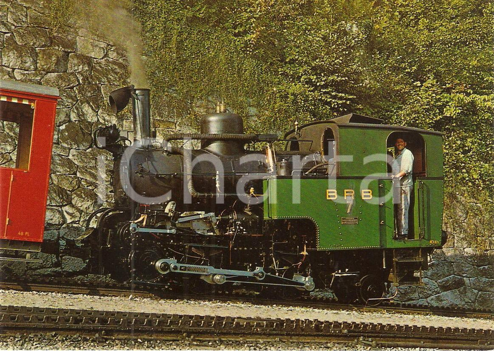 Cartolina originale da collezione 1975 ca SVIZZERA Ferrovie BRB Locomotiva 7 Hotel ROTHORN KULM Cartolina ANIMATA 1