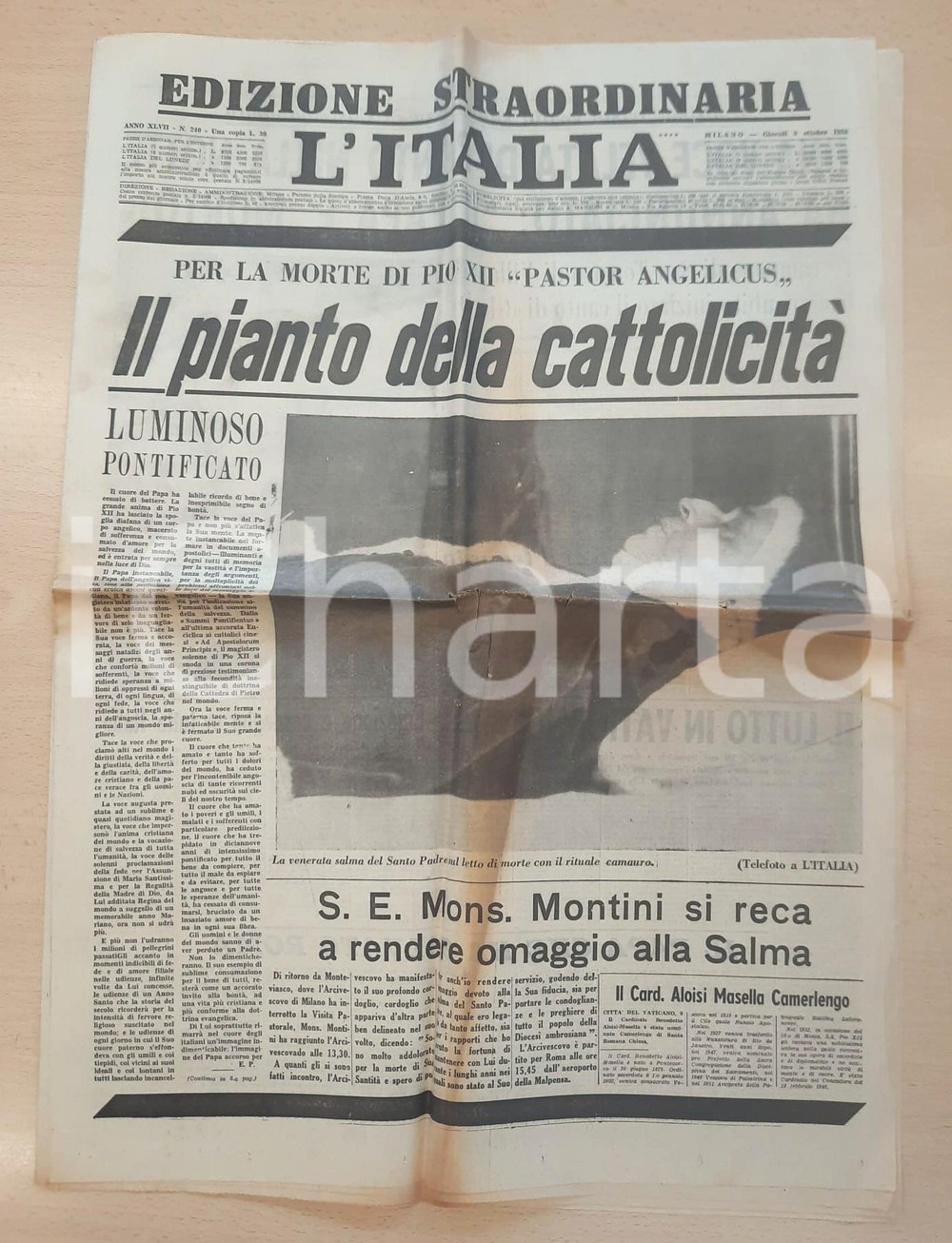 Giornale, rivista storica 9 Ottobre 1958 L'ITALIA Morte Pio XII Pastor Angelicus *Edizione straordinaria 1