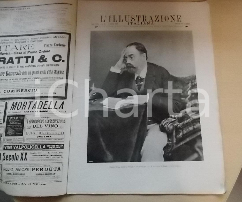 Giornale, rivista storica 1902 L ILLUSTRAZIONE ITALIANA Emilio ZOLA nel suo studio Sovracoperta n. 40 1