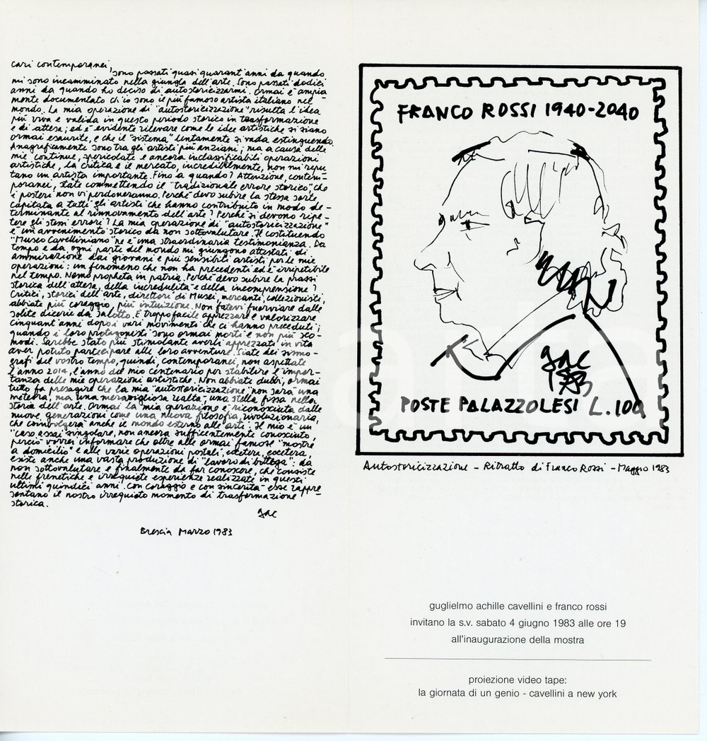 Materiale pubblicitario d’epoca 1983 PALAZZOLO S/OGLIO Studio F.22 Mostra Guglielmo Achille Cavellini 19142014 1
