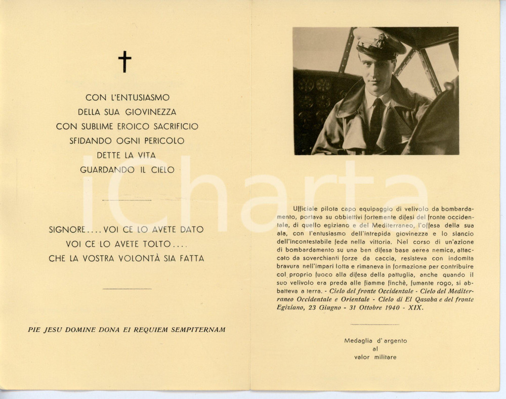 Oggetto da collezione cartaceo 1940 FIRENZE In memoria di Roberto DI FRASSINETO Tenente pilota AERONAUTICA 1