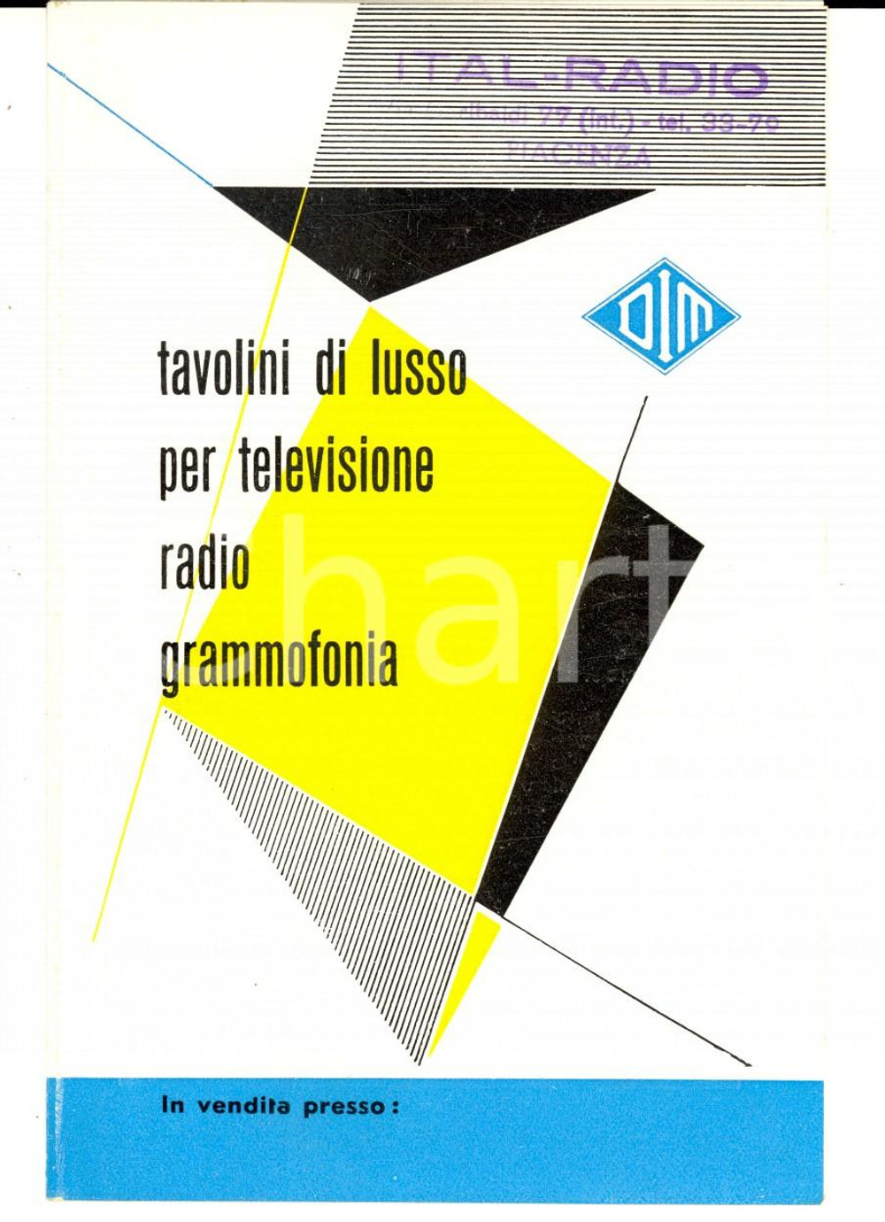 Materiale pubblicitario d’epoca 1955 ca Tavolini di lusso DIM per televisione  radio  grammofonia Volantino 1