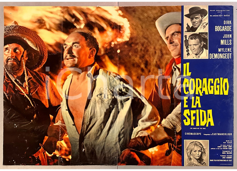 Materiale cinematografico d’epoca 1961 Dirk BOGARDE John MILLS Mylène DEMONGEOT Il coraggio e la sfida Fotobusta 1