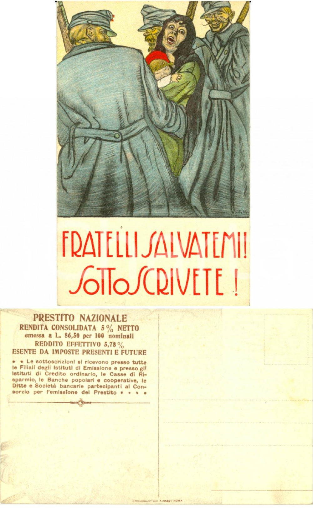 Cartolina originale da collezione 1918 ca WW1 Prestito nazionale FRATELLI SALVATEMI Cartolina ill. A. BONZANI 3 1