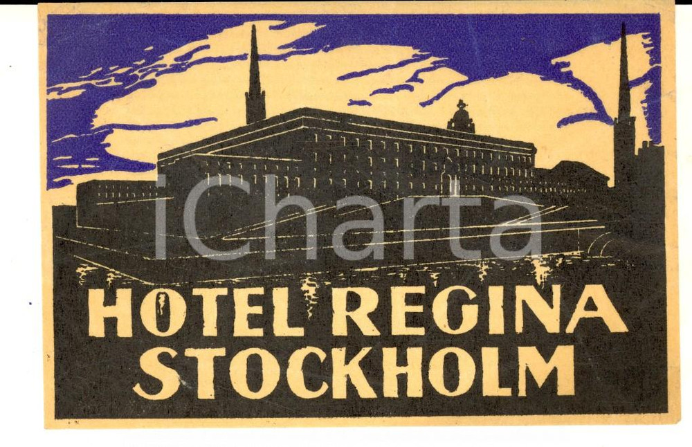 Materiale pubblicitario d’epoca 1940 ca STOCKHOLM Hotel REGINA Etichetta VINTAGE 13x8 cm 5 1