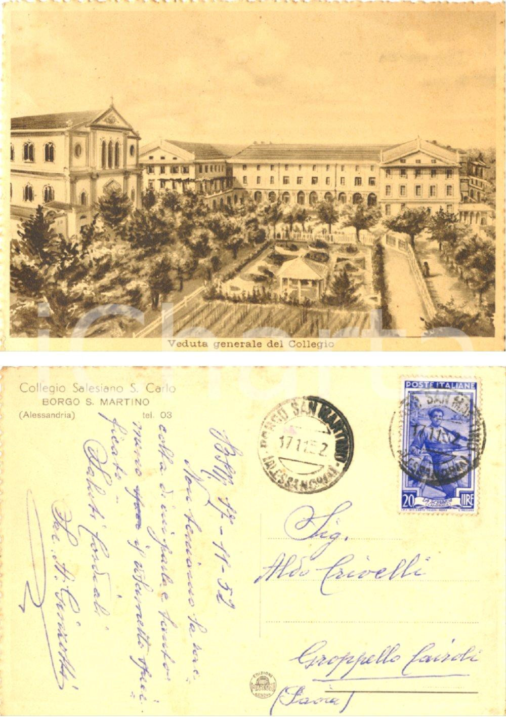 Autografo originale 1952 BORGO SAN MARTINO Collegio San Carlo *Autografo don Agostino GINZOTTI 1