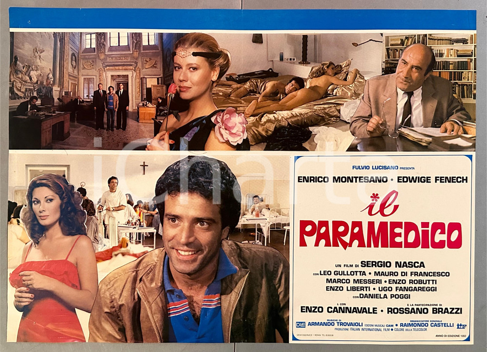 Materiale cinematografico d’epoca 1982 Enrico MONTESANO Edwige FENECH Daniela POGGI Il paramedico  Fotobusta 1