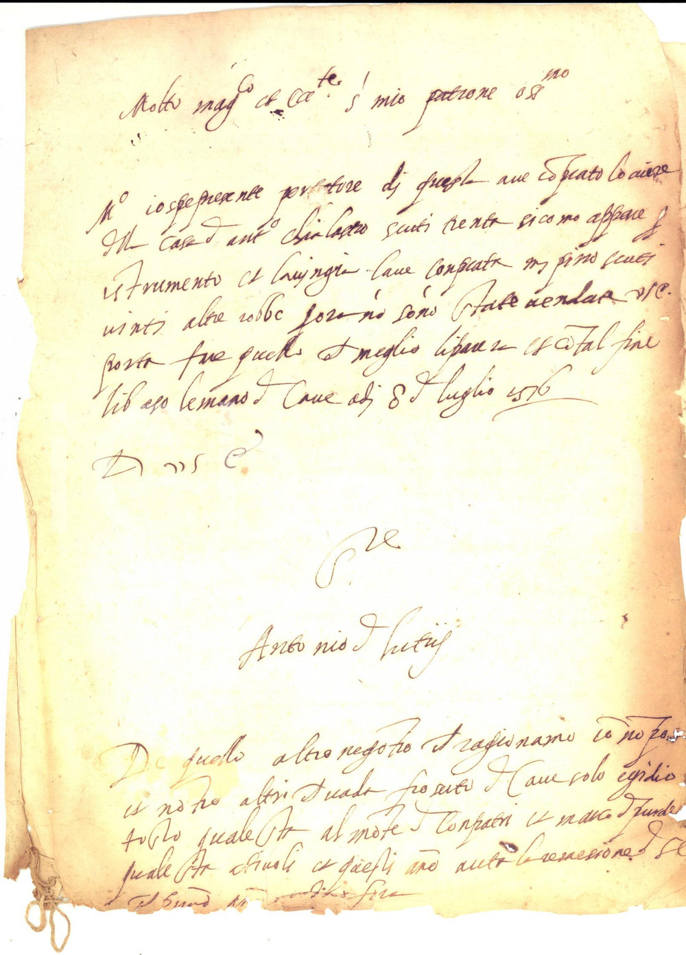 Manoscritto, lettera originale 1576 CAVE RM Ricevuta Antonio de LUZI per frumento e altre robbe Manoscritto 1